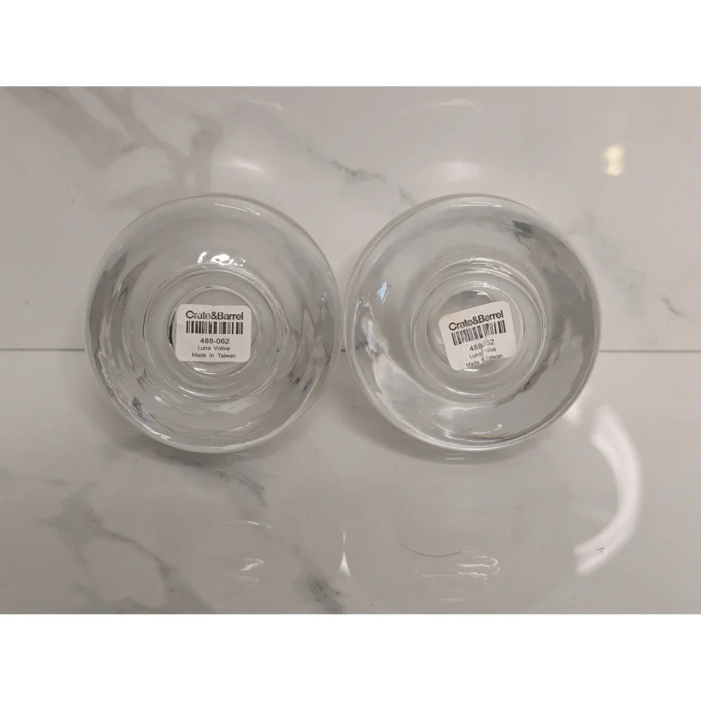 Crate and Barrel Luna Votive Candle Holder Set 2 Frosted Clear Glass 488-062